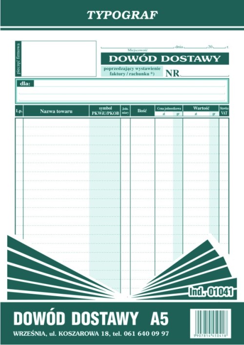 Dowód dostawy Typograf A5