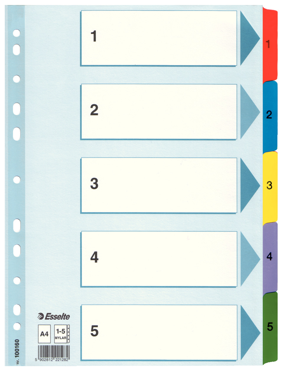 Przekładki numeryczne Esselte Mylar A4/1-5 kolorowe