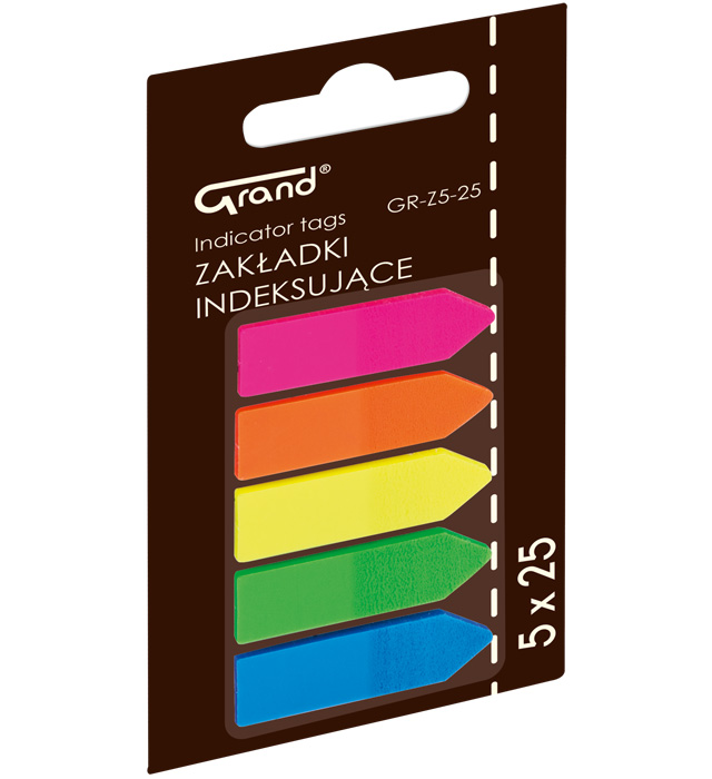 Zakładki indeksujące 45x12mm foliowe 5kol. x 25szt.  strzałki