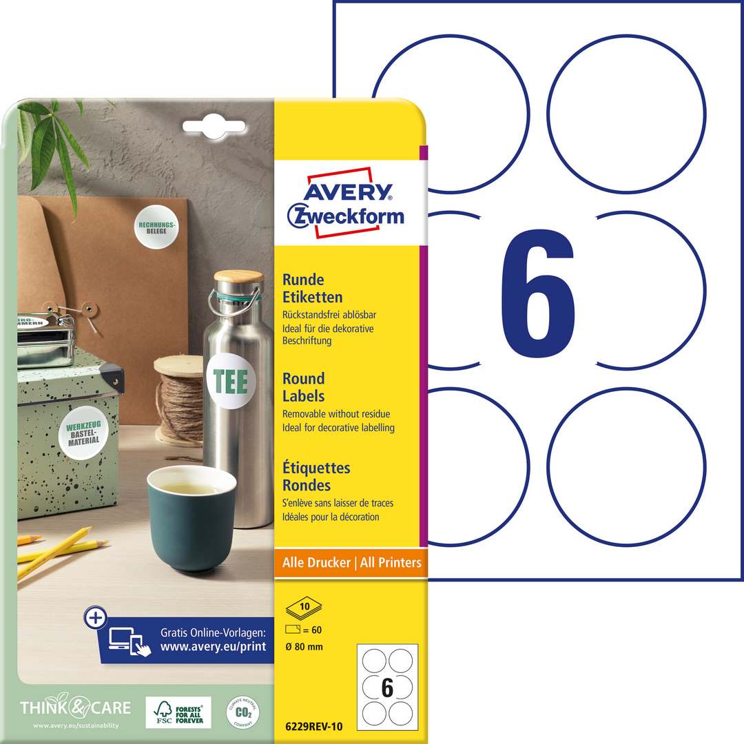 Etykiety samoprzylepne okrągłe usuwalne 80 mm 60szt. Avery Zweckform