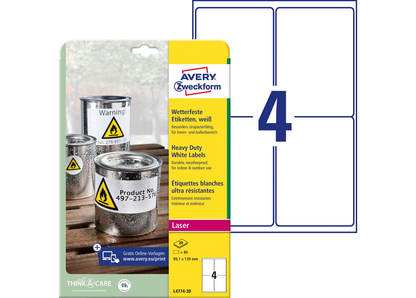 Etykiety ochronne Avery Zweckform Heavy Duty 99,1x139 mm