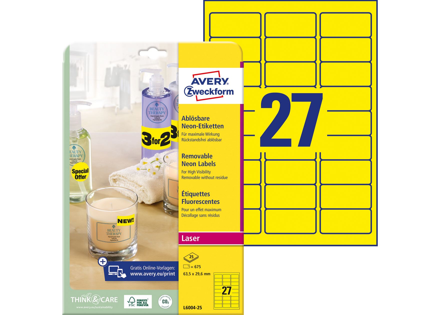 Etykiety neonowe Avery Zweckform 63,5x29,6 mm żółte