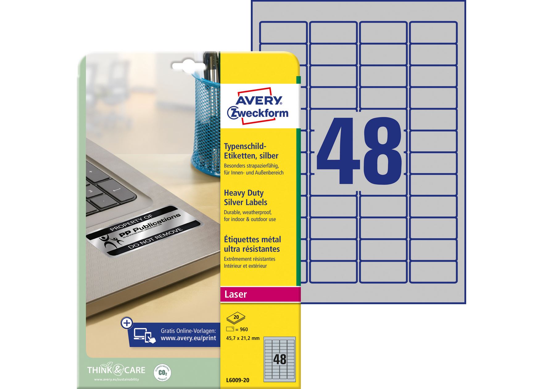 Etykiety znamionowe srebrne Avery Zweckform 45,7x21,2 mm