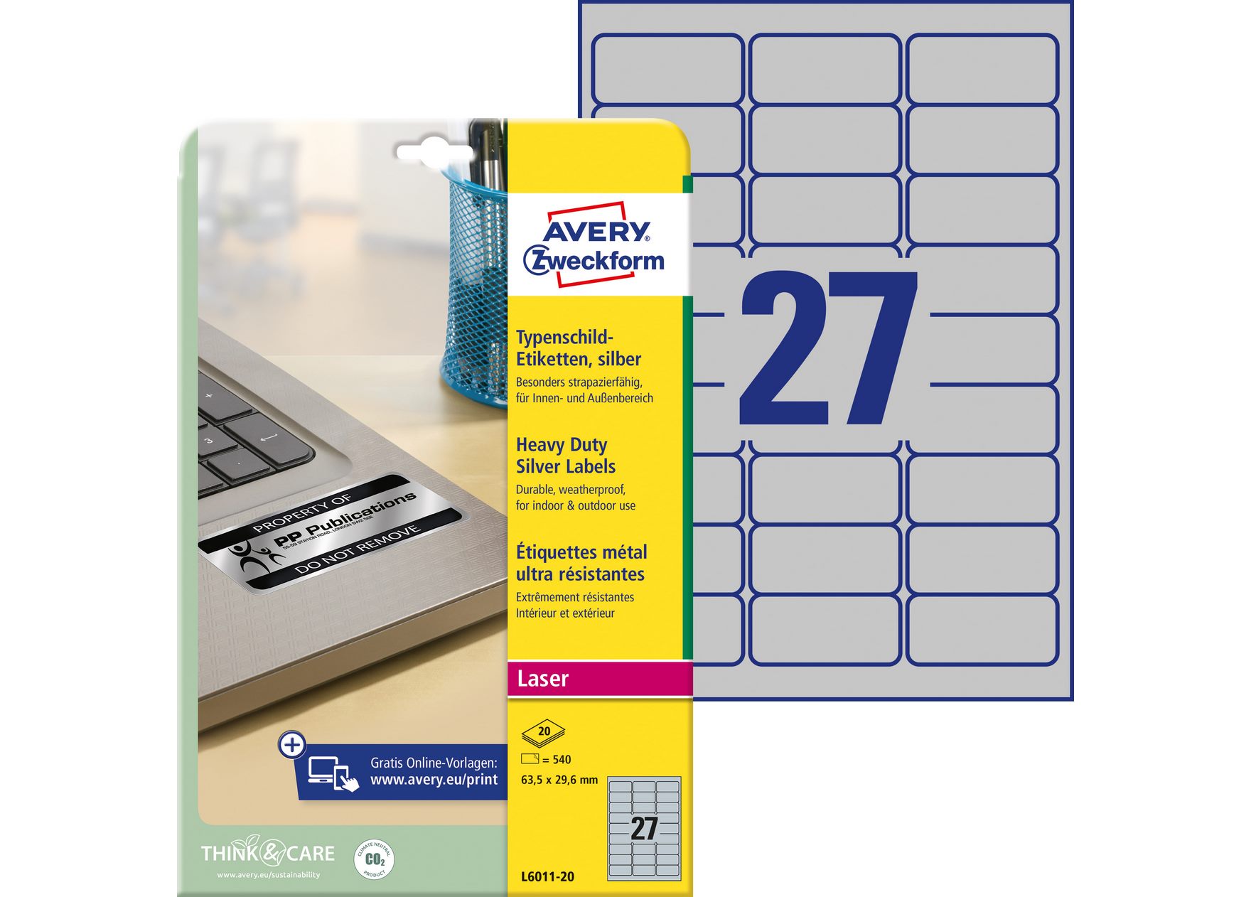 Etykiety znamionowe srebrne Avery Zweckform 63,5x29,6 mm