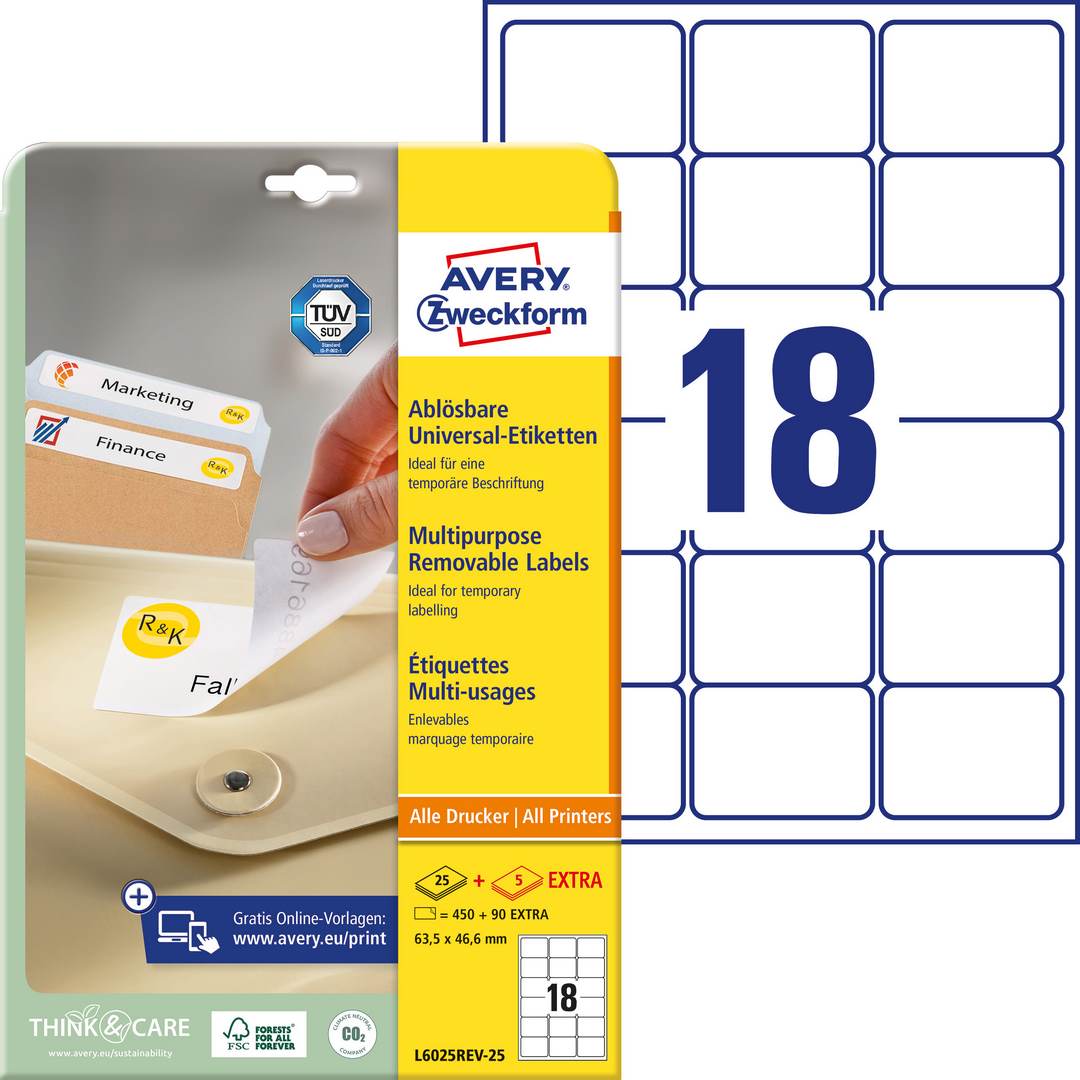 Usuwalne etykiety uniwersalne Avery Zweckform 63,5x46,6