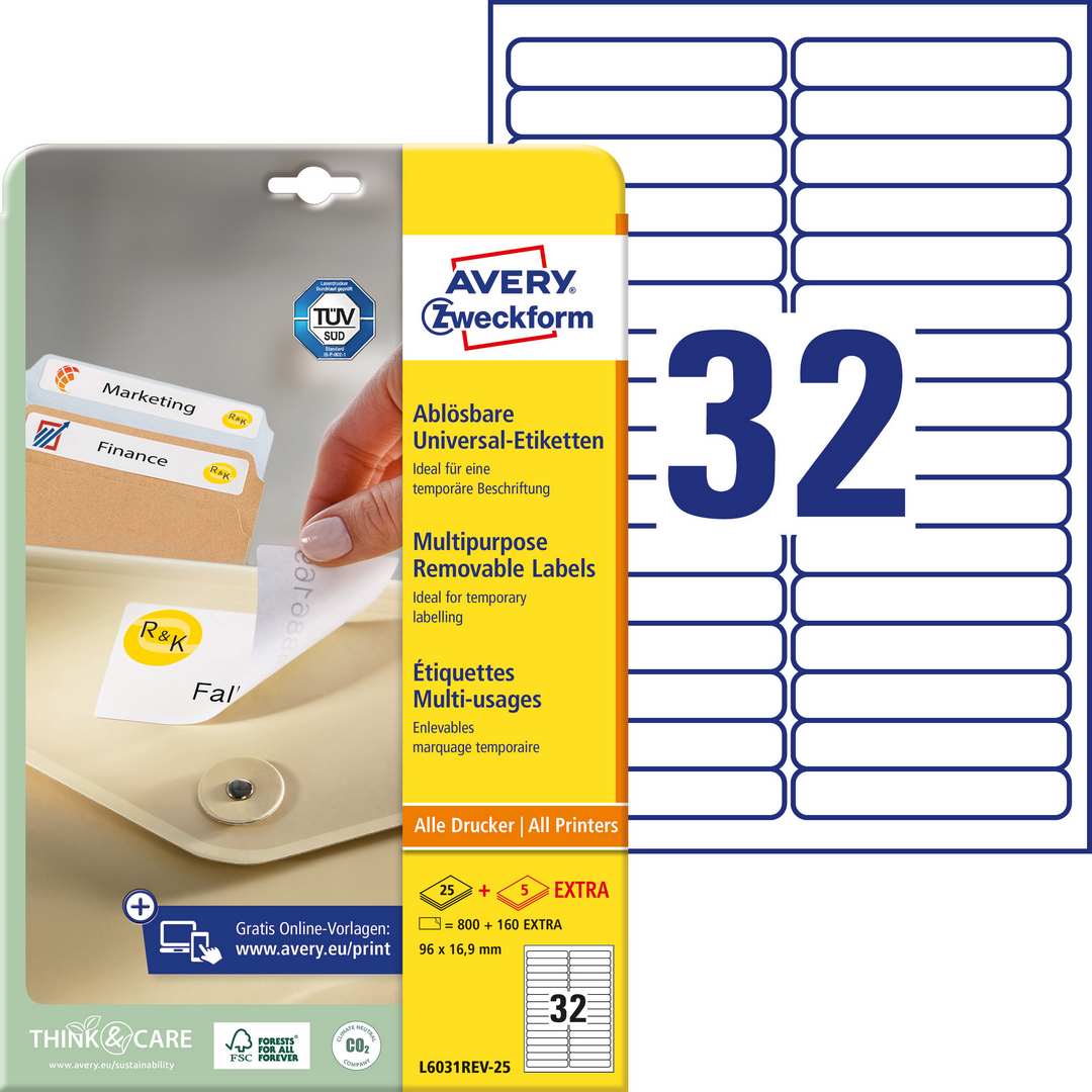 Usuwalne etykiety uniwersalne Avery Zweckform 96,x16,9 mm