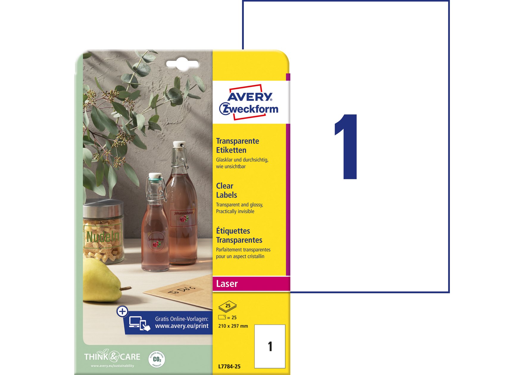 Etykiety przezroczyste Avery Zweckform Crystal Clear 210x297 mm