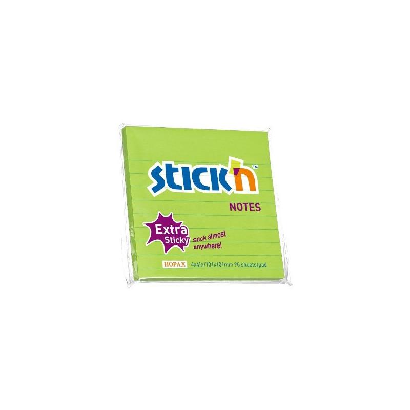 Notes samoprzylepny 101x101 90k. w linie Extra Sticky zielony neon