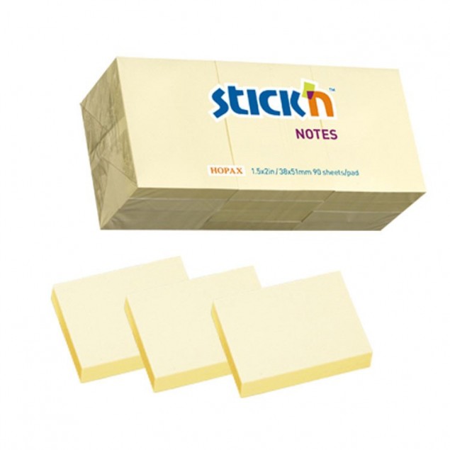 Notes samoprzylepny 38x51 (100k.) 12 szt. żółty pastelowy