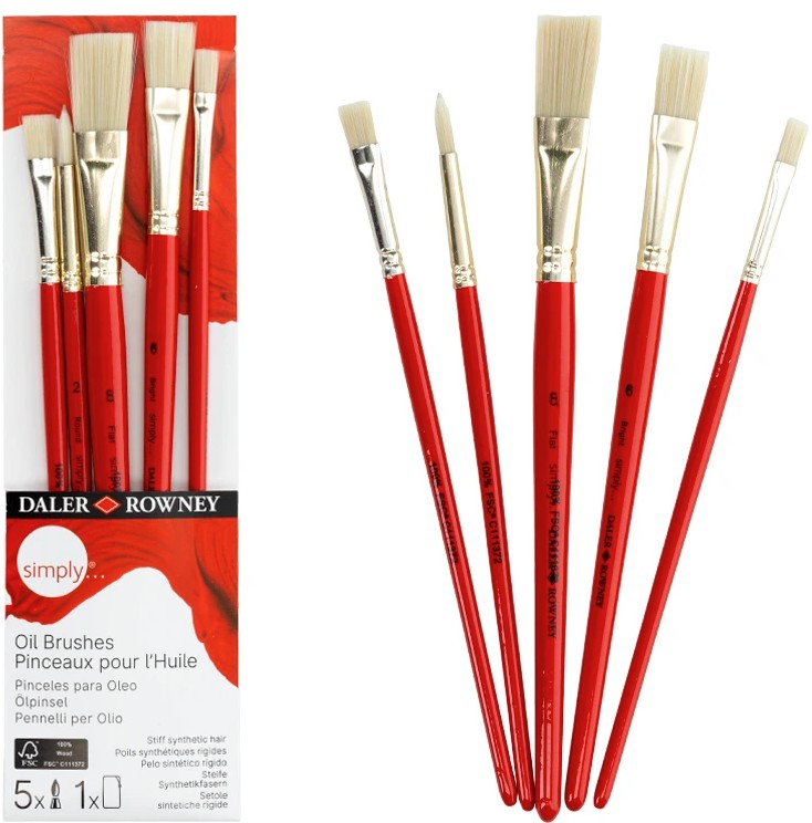 Zestaw pędzli syntetycznych do farb olejnych  5szt mix Simply Daler Rowney 216640500 Fila