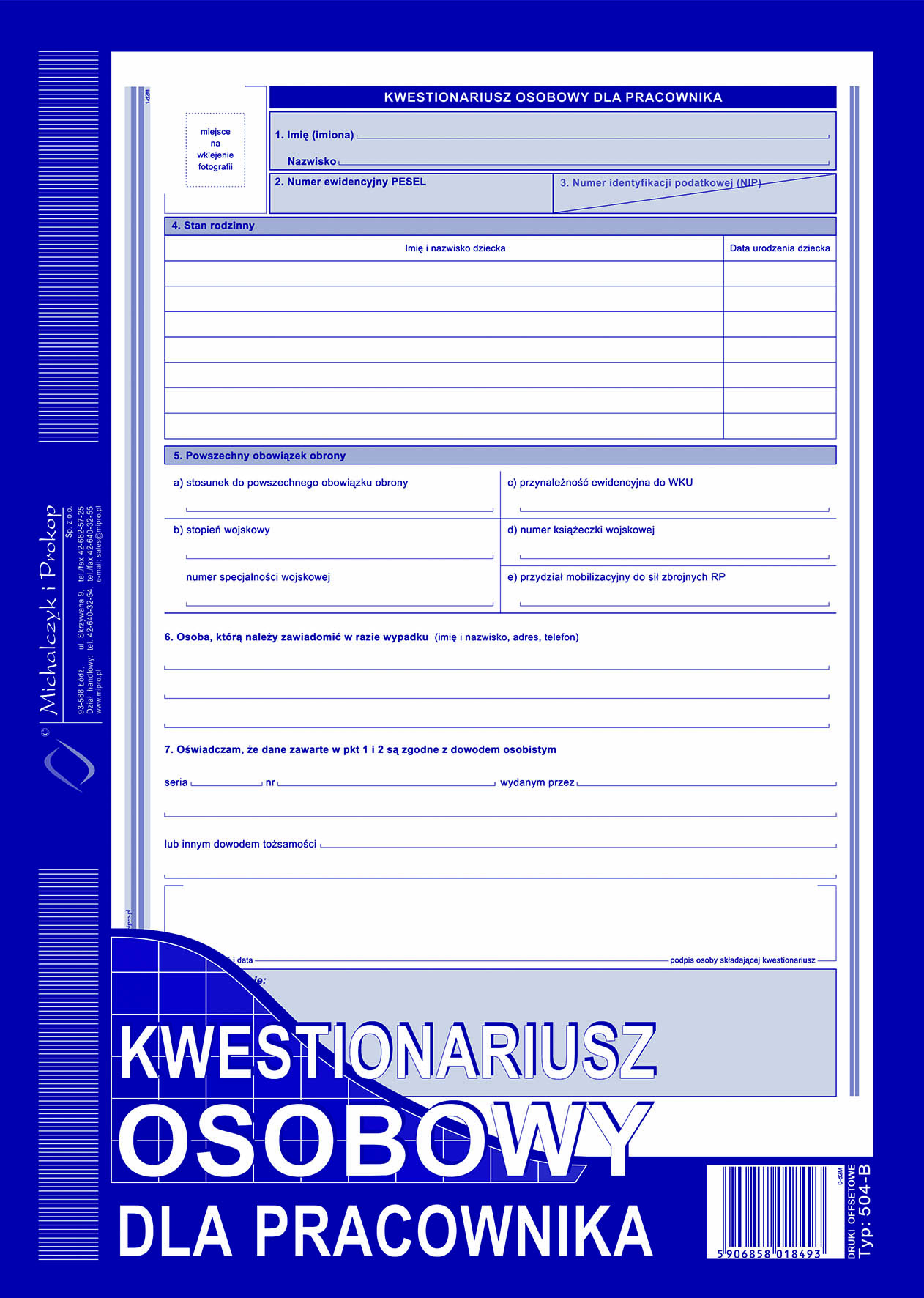 Kwestionariusz osobowy dla pracownika MiP 504-B A4
