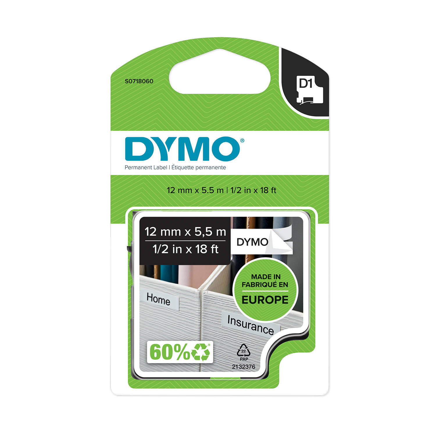Taśma Dymo 12mmx5,5m czarn/biała 16959 polister - S0718060