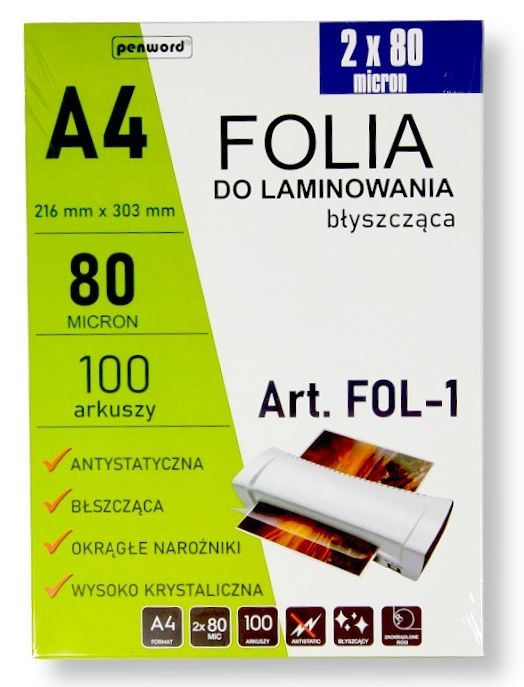 Folia do laminowania A4/100 80mic 216mmx303mm błysk Polsirhurt