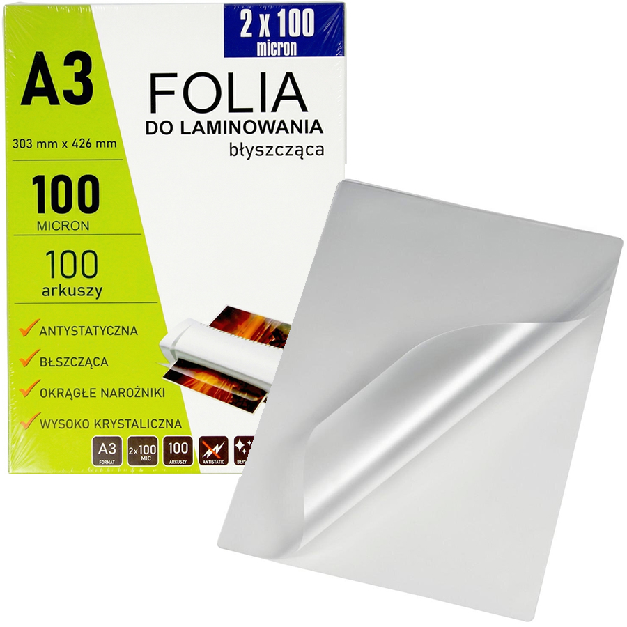 Folia do laminowania A3/100 303x426mm błysk 100mic FOL-5 Polsirhurt