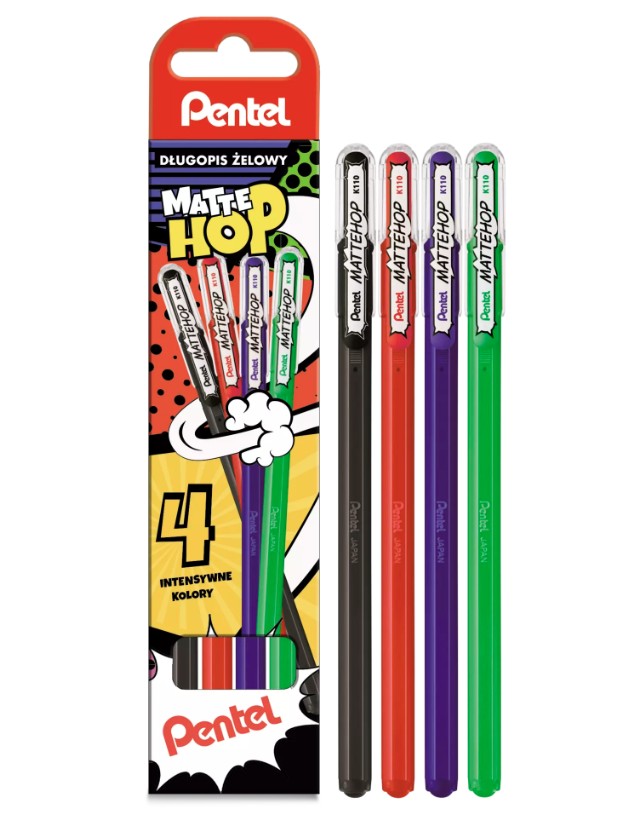 Długopis żelowy K110V Mattehop 1,0mm (4) (ABCD) Pentel K110V- ST4ABCDPL