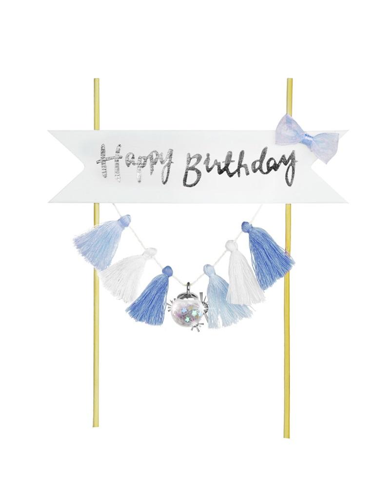 Dekoracja tortu Happy Birthday-frędzelki niebieskie KK0102NIE  Arpex
