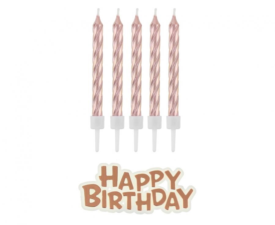 Świeczki B&C urodzinowe Happy Birthday różowo-złote (16szt) SF-SUHB GoDan