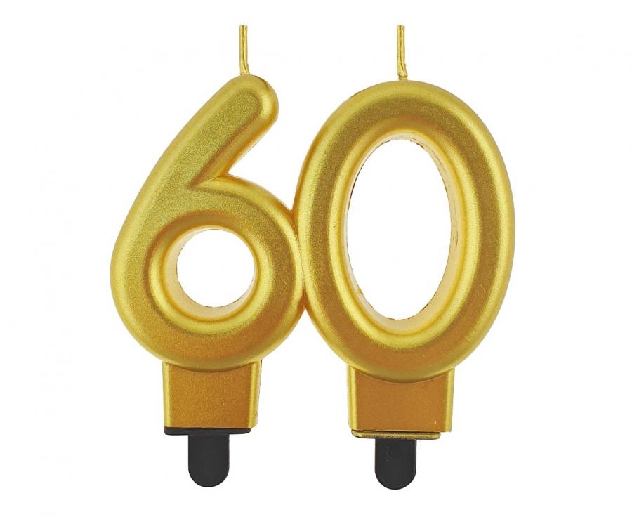 Świeczka B&C cyferka 60, metalik złota 8,0cm GoDan