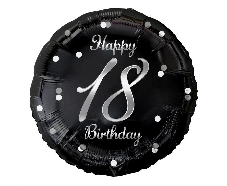 Balon foliowy Happy 18 Birthday czarny nadruk srebrny 18" GoDan