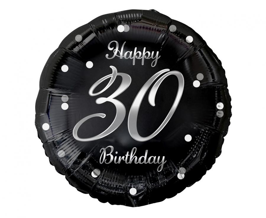 Balon foliowy Happy 30 Birthday czarny nadruk srebrny 18" GoDan