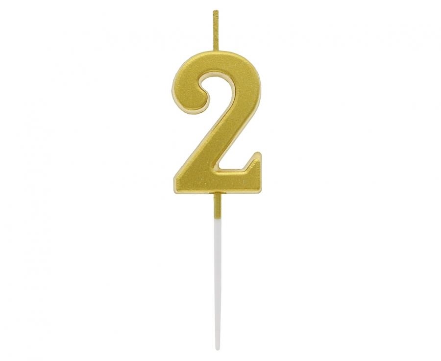 Świeczki piker B&C cyferka 2 metaliczna złota 9,5x2,3cm BH-SPZ2 GoDan