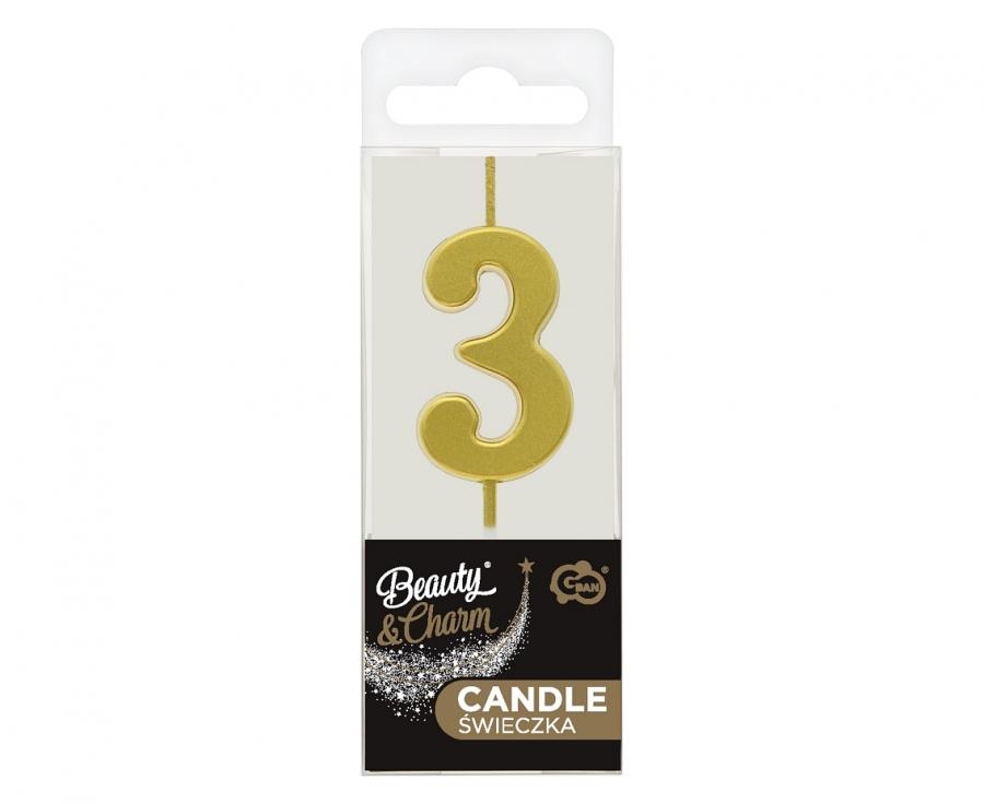 Świeczki piker B&C cyferka 3 metaliczna złota 9,5x2,3cm BH-SPZ3 GoDan