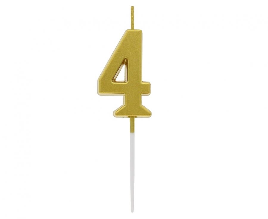Świeczki piker B&C cyferka 4 metaliczna złota 9,5x2,3cm BH-SPZ4 GoDan