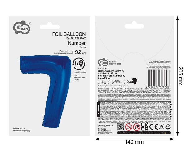 Balon foliowy Smart cyfra 7 niebieska 92cm AA CH-S9N7 GoDan