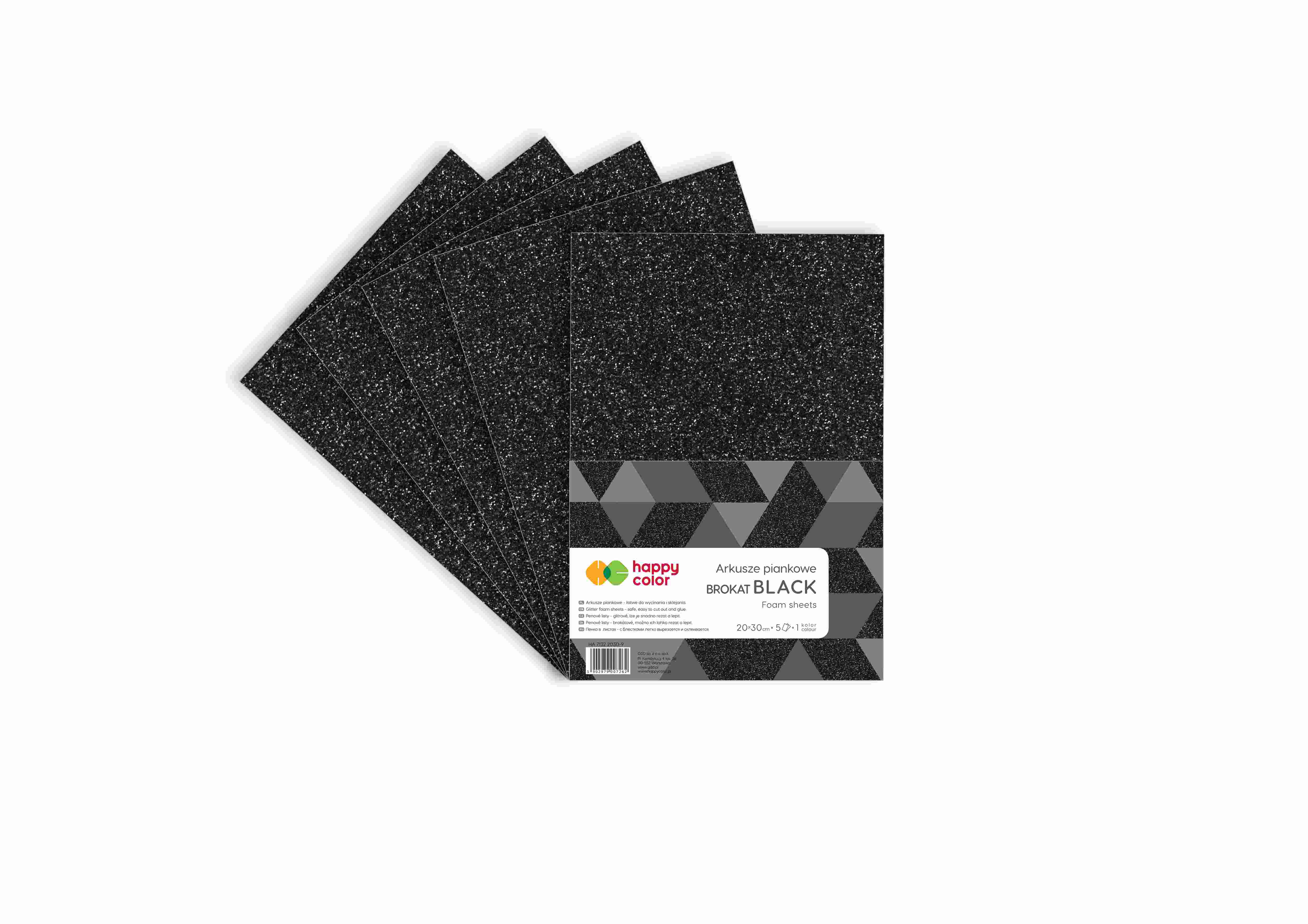 Arkusze piankowe brokatowe A4/5ark czarne Happy Color HA 7132 2030-9