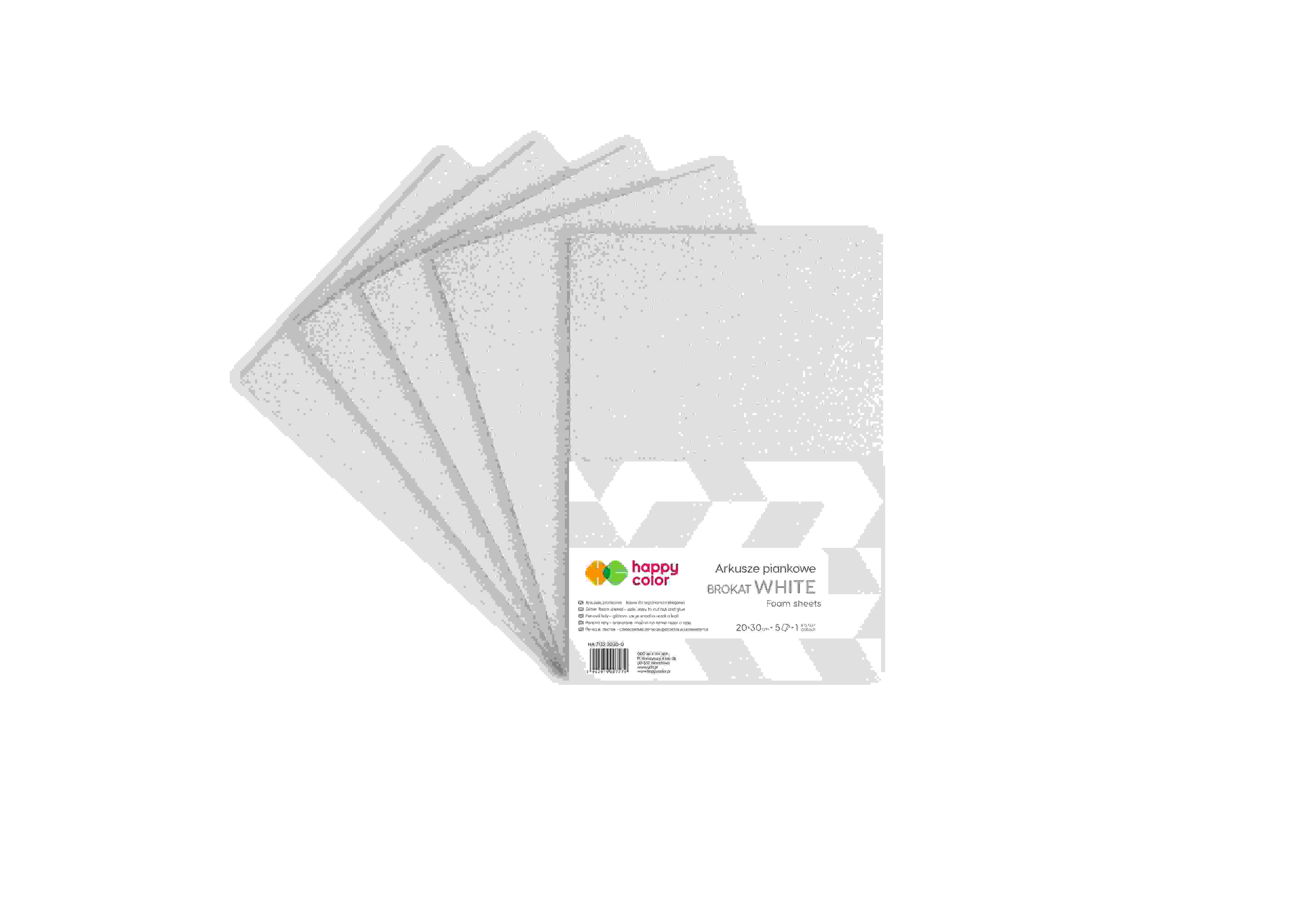 Arkusze piankowe brokatowe A4/5ark białe Happy Color HA 7132 2030-0
