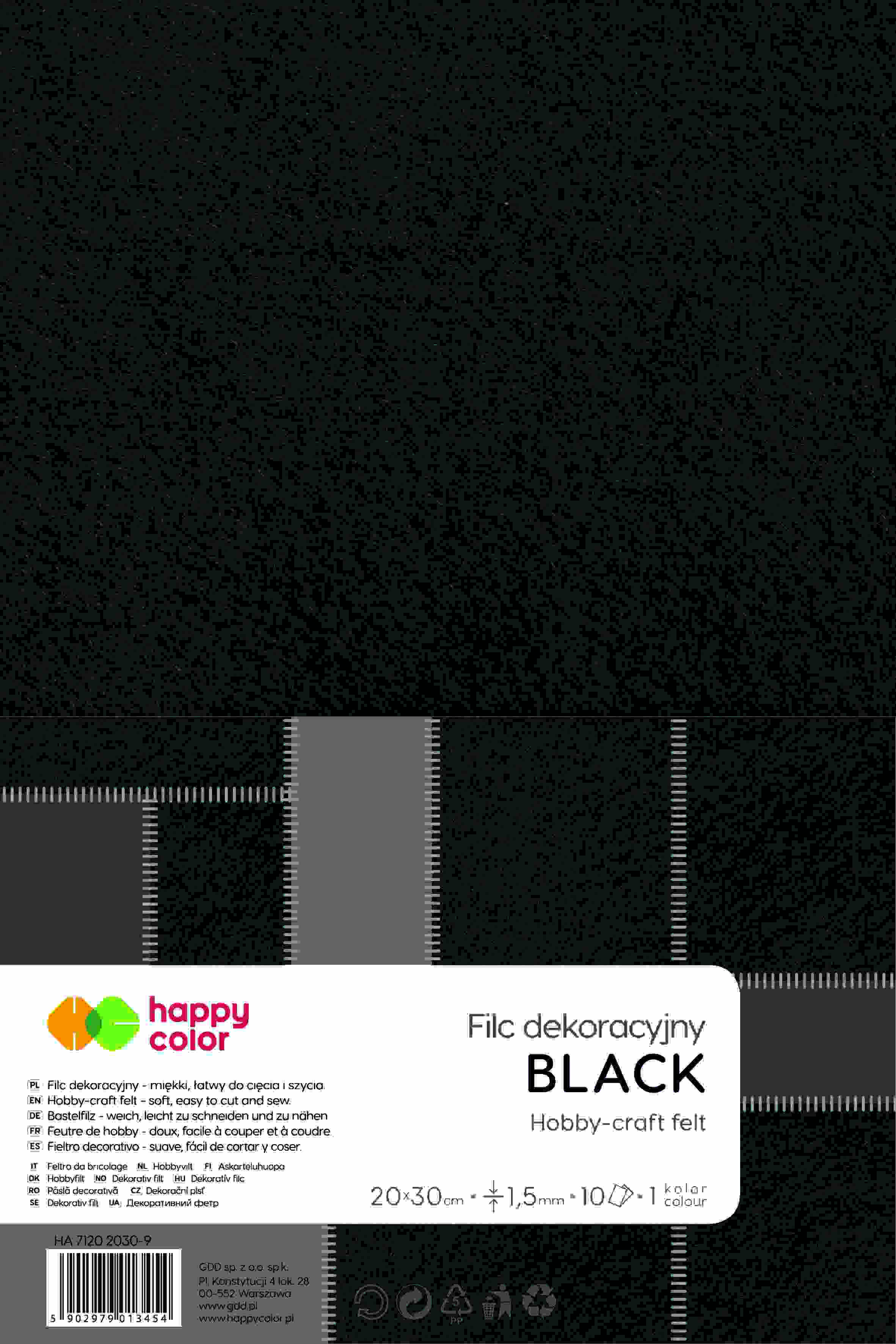 Filc dekoracyjny 20x30cm 1,5mm 10 ark. czarny Happy Color