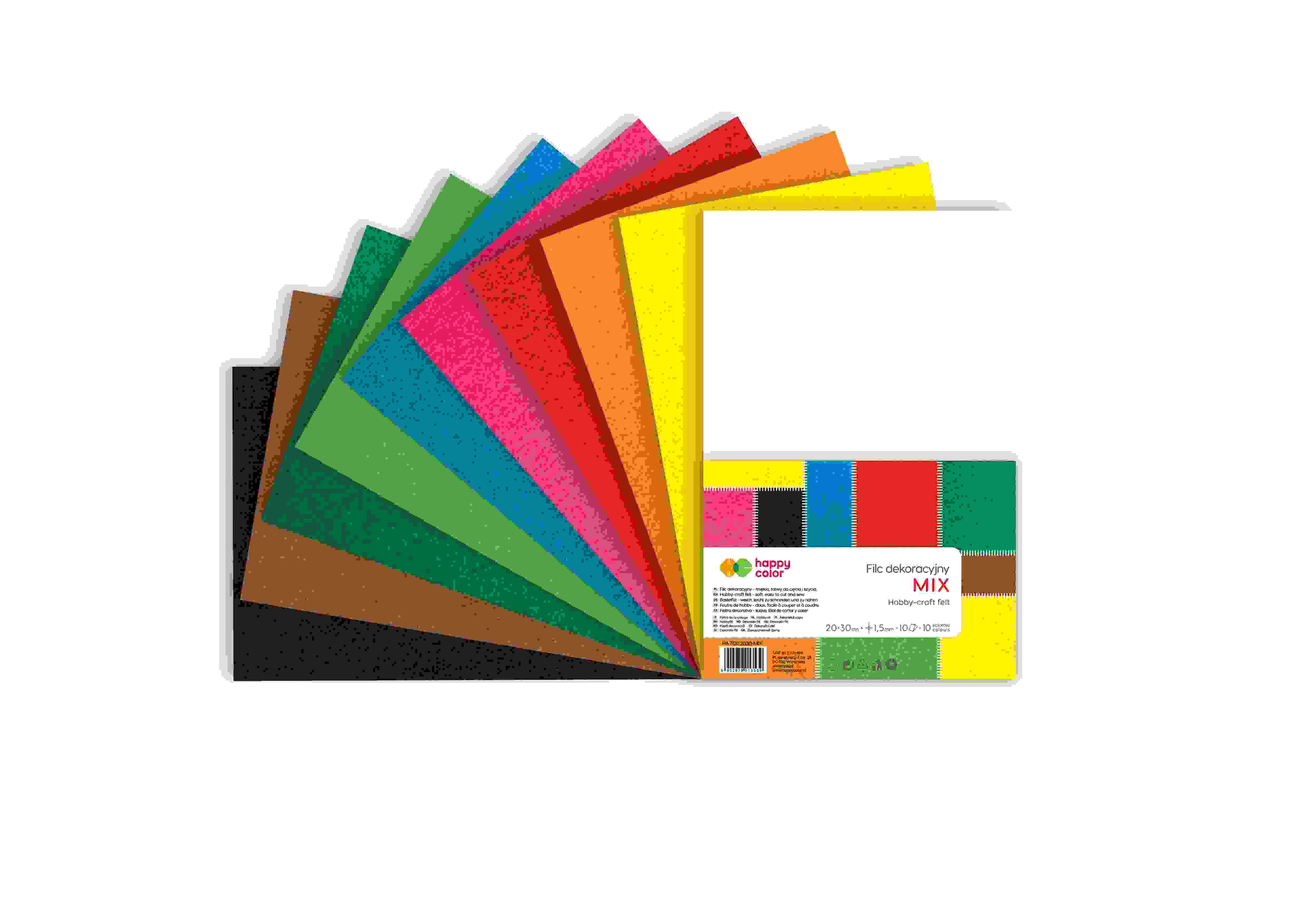 Filc dekoracyjny 20x30cm 1,5mm 10 ark. MIX Happy Color