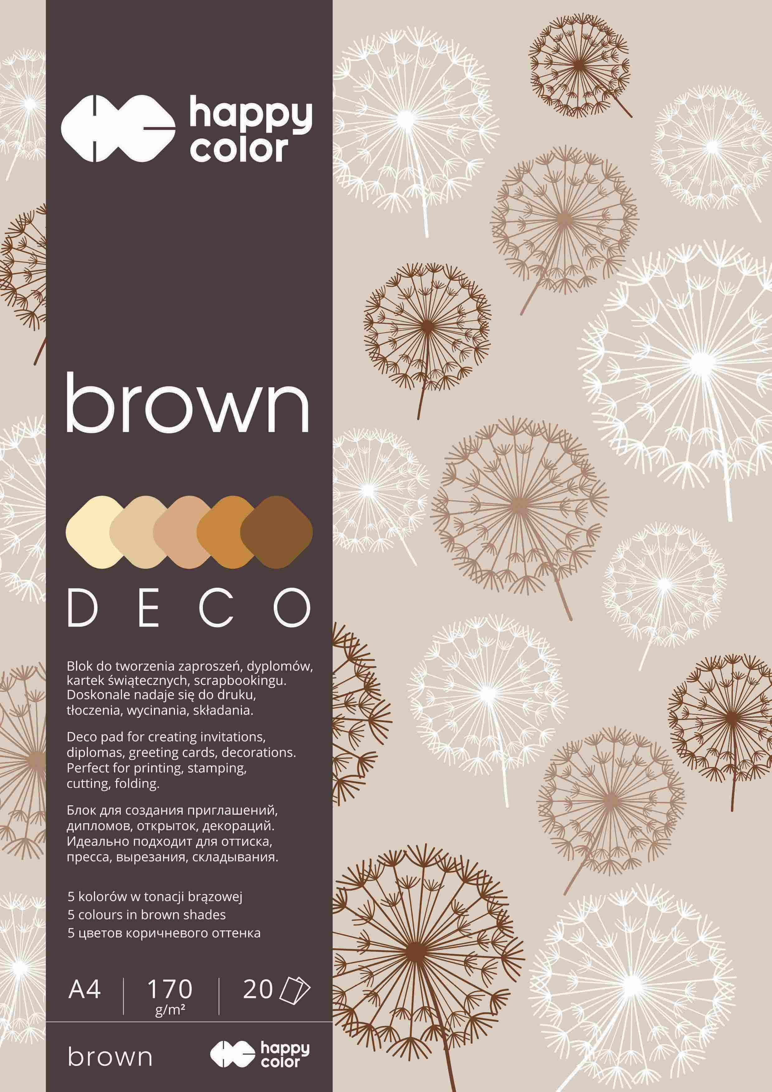 Blok Hobby Deco Brown 170g A4/20k 5 kolorów Happy Color HA 7842 2030-BR GDD