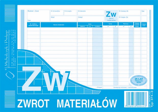Zwrot materiału ZW MiP 374-3 A5