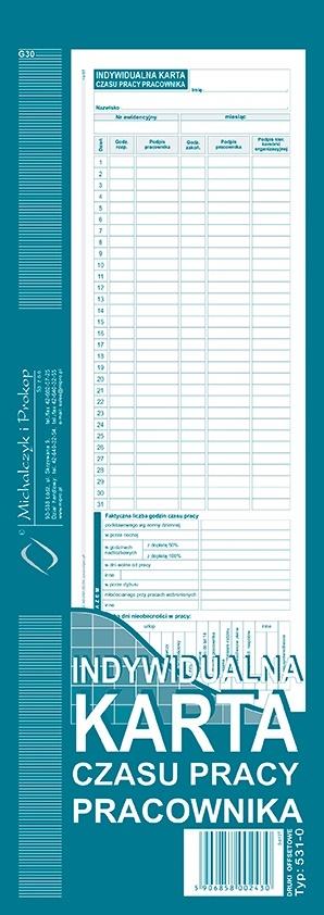 Indywidualna karta czasu pracy pracownika MiP 531-0 1/2 A4