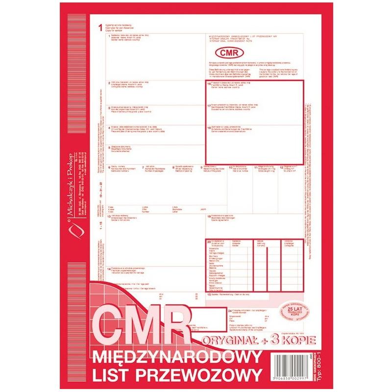 CMR międzynarodowy list przewozowy MiP 800-1 A4 (oryginał+3kopie)