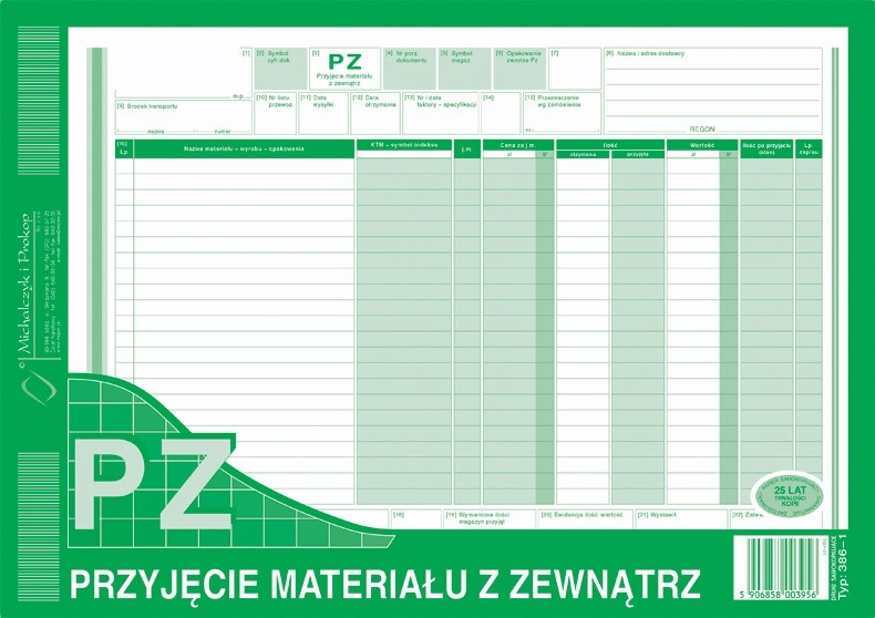 Przyjęcie materiału z zewnątrz MiP 386-1 A4