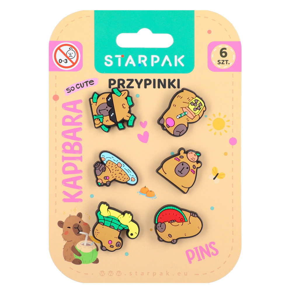 Przypinki gumowe Kapibara 6szt 583612 Starpak