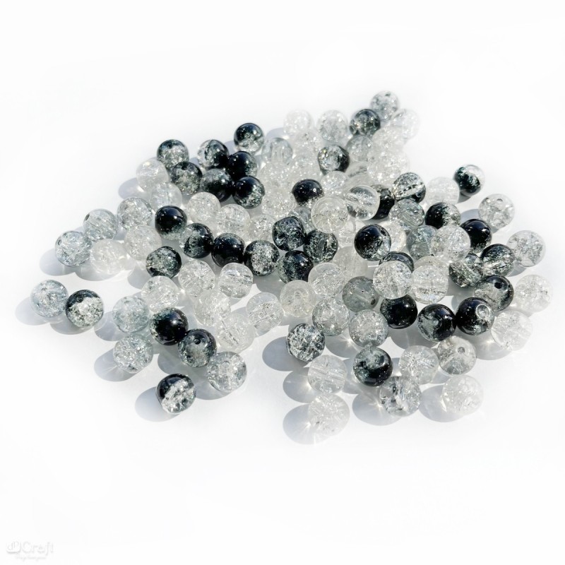 Koraliki szklane spękane 8mm (100) białe, czarne, szare GRKO-153 Dalprint