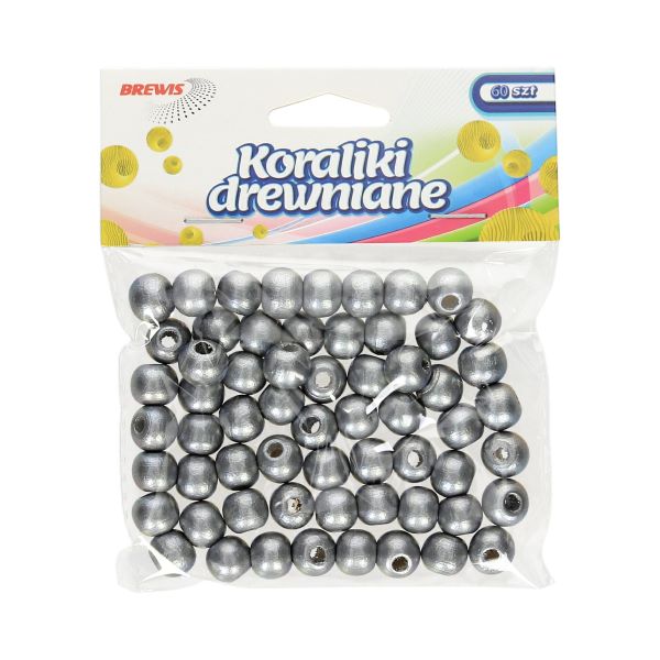 Koraliki drewniane 10mm srebrne KD10-2 Brewis
