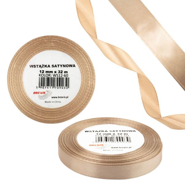 Wstążka satynowa 12mmx32m Tan WS12-60 Brewis