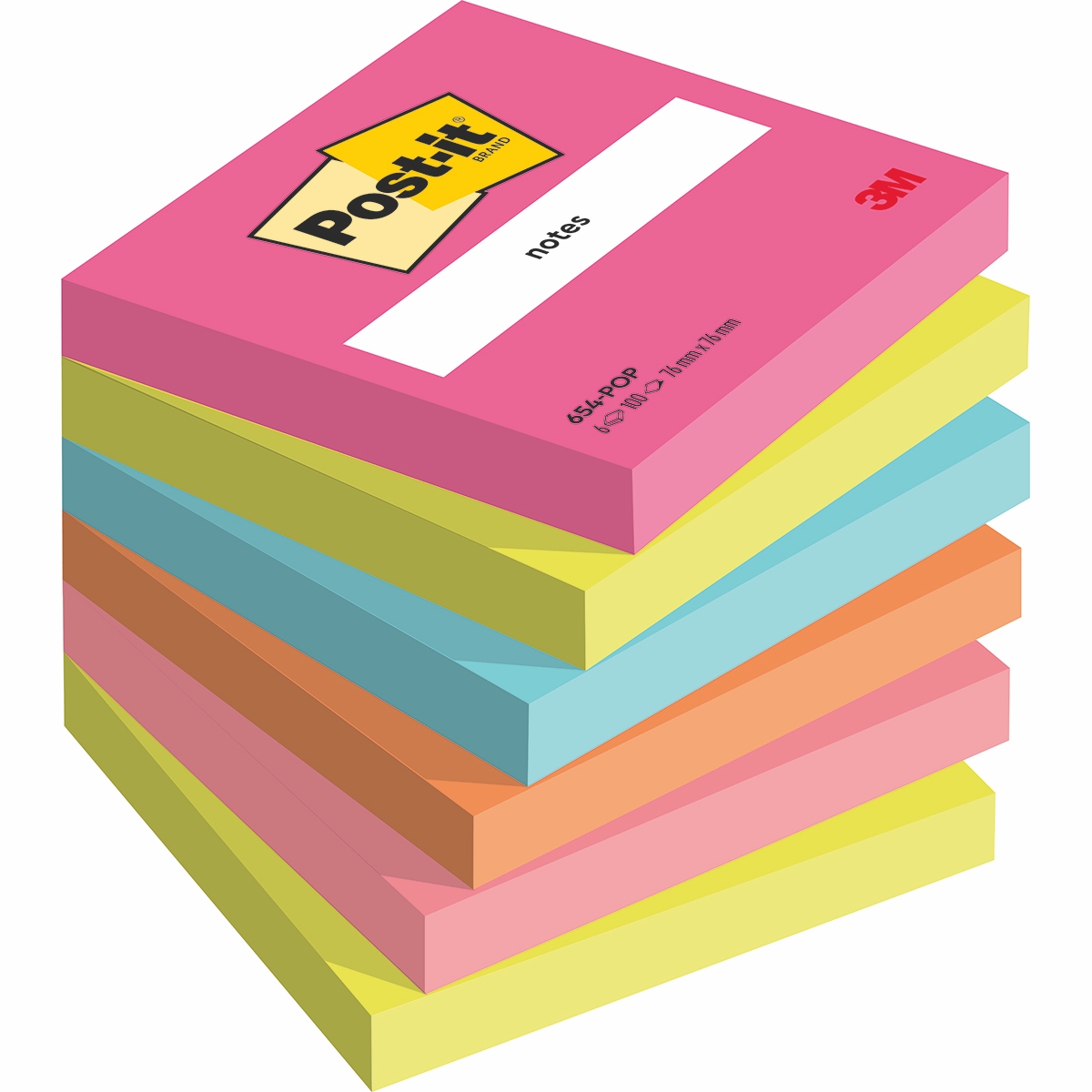 Karteczki samoprzylepne Post-it Poptimistic 76x76mm 6x100k