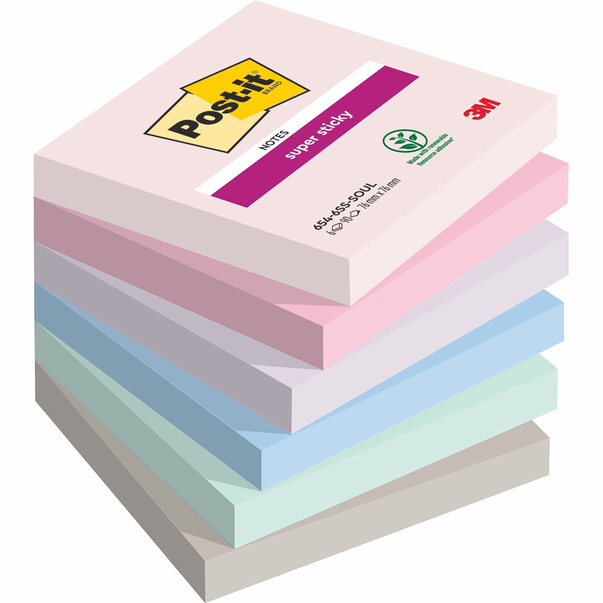 Karteczki samoprzylepne Post-it Super Sticky Soulful 76x76mm 6x90k