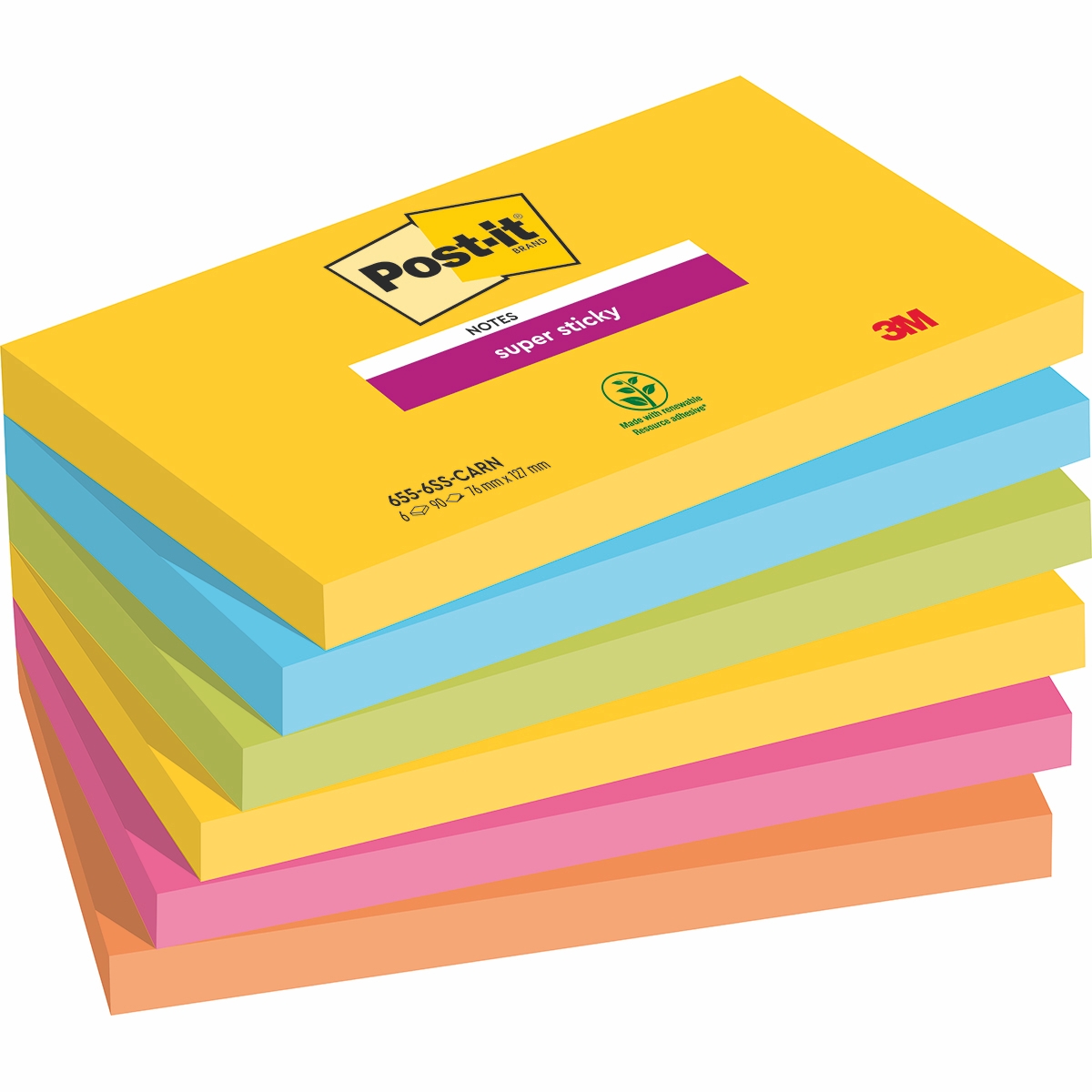 Karteczki samoprzylepne Post-it Super Sticky Carnival 76x127mm 6x90k