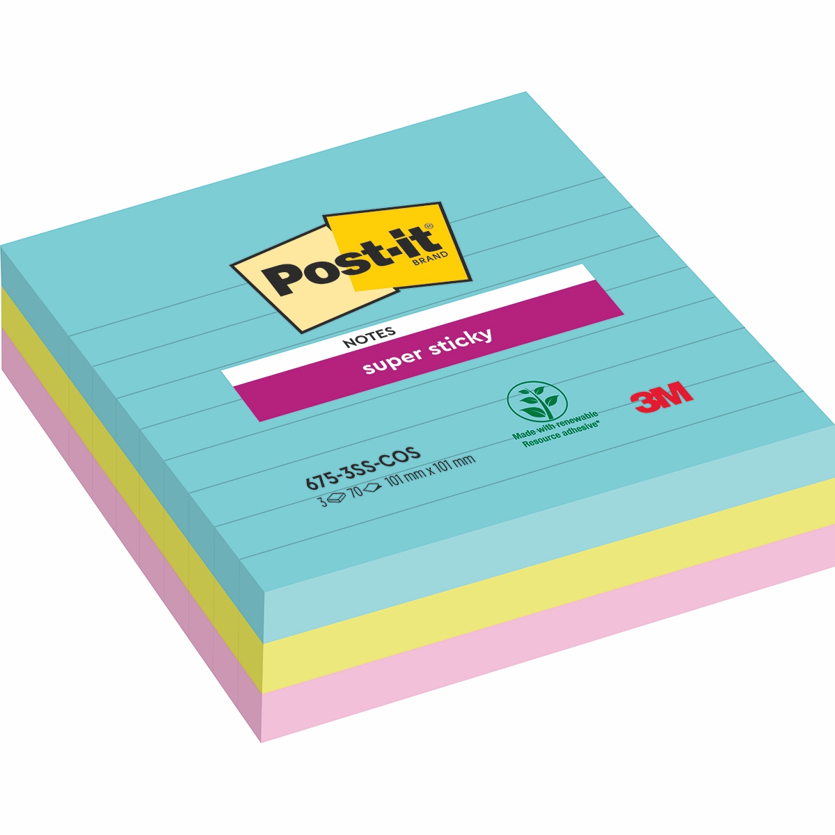 Karteczki samoprzylepne Post-it Super Sticky XL Cosmic w linię 101x101 mm 3x70k