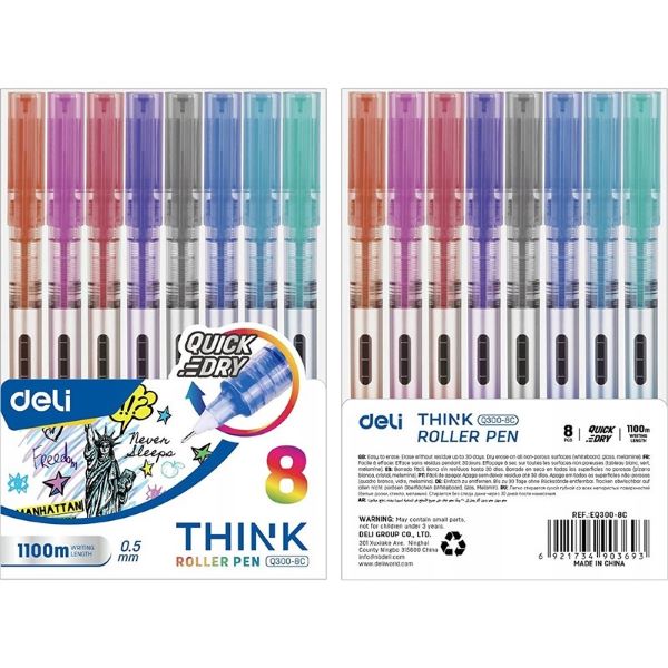 Pióro kulkowe DELI 0,5mm seria Think 8szt EQ300-8C WPC