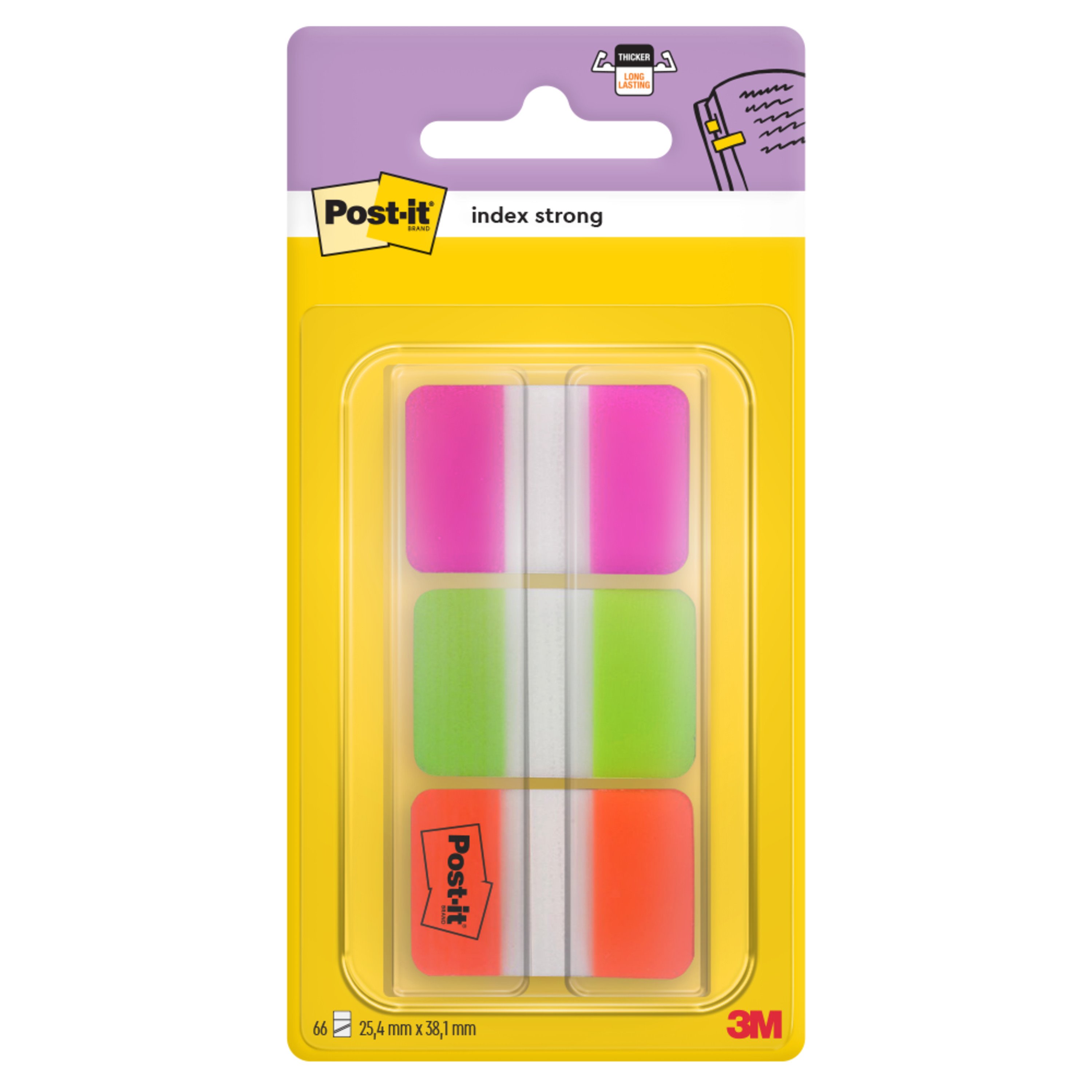 Zakładki indeksujące Post-it Strong neonowe 3kol. 25,4x38mm 3x22