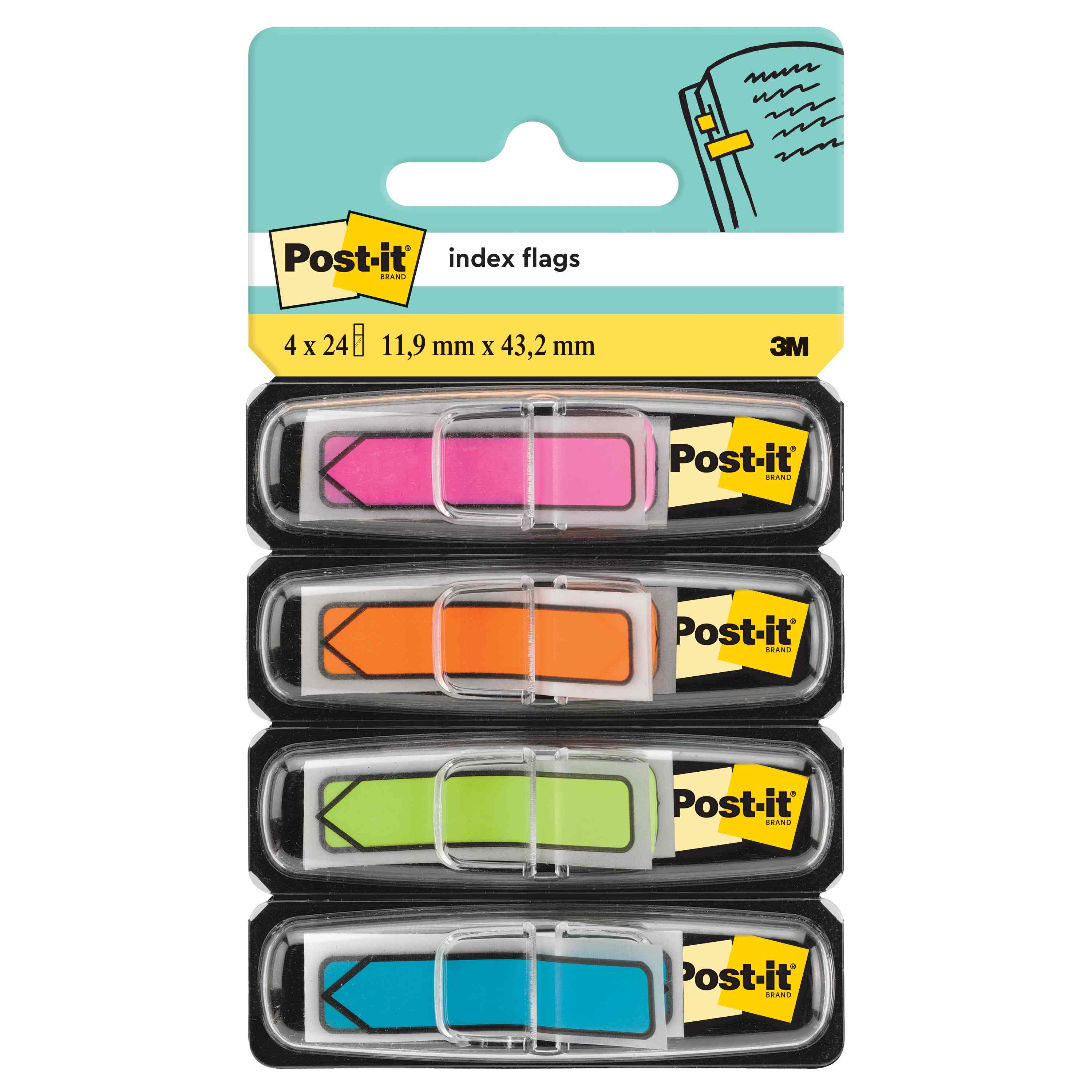 Zakładki indeksujące Post-it strzałki neonowe 4kol. 11,9x43,2mm 4x24