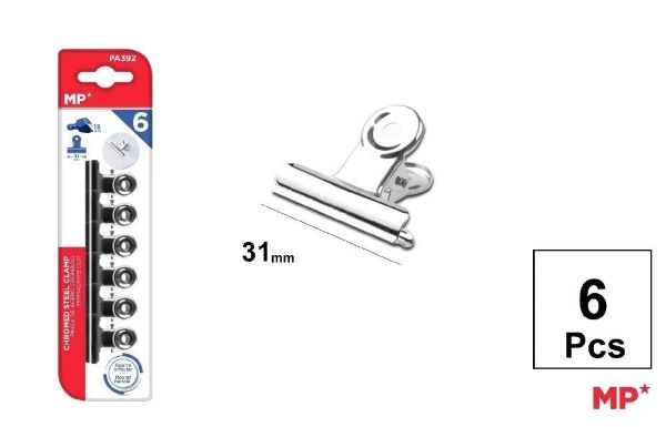Klipsy biurowe metalowe 31mm srebrne (6szt) PA392 MP