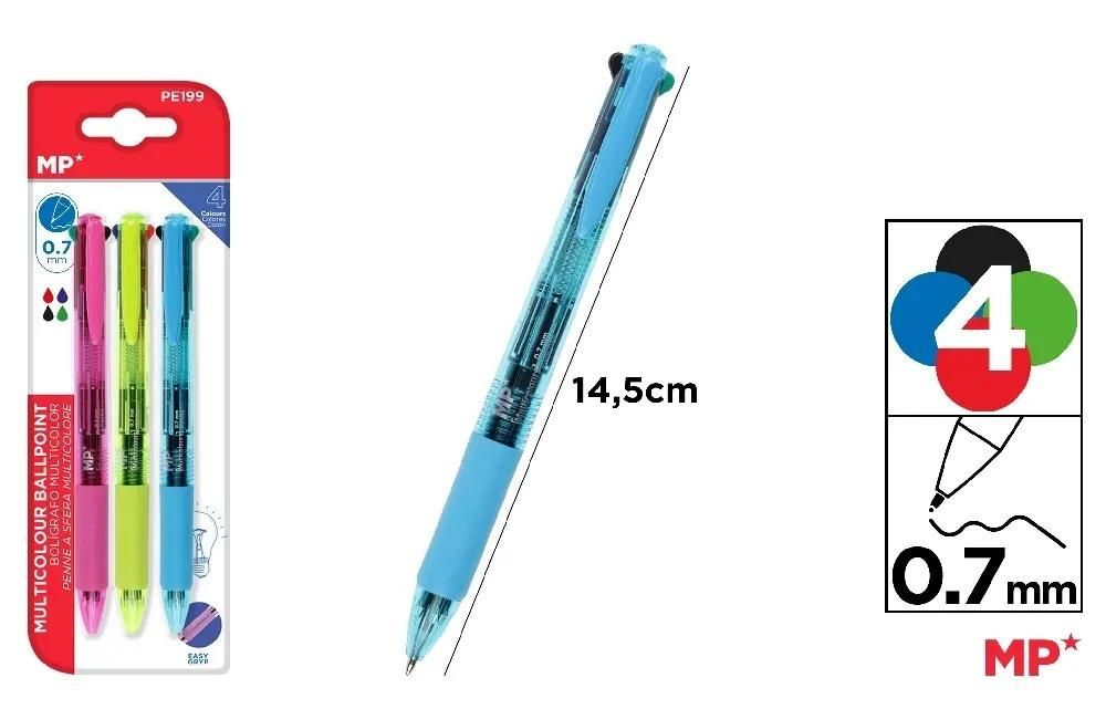 Długopis automatyczny 4-kolorowy 0,7mm 3szt PE199 MP